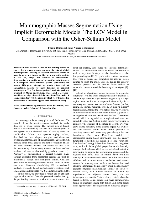(PDF) Mammographic Masses Segmentation Using Implicit Deformable Models ...