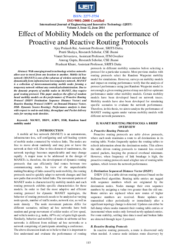 (PDF) Effect of Mobility Models on the performance of Proactive and ...