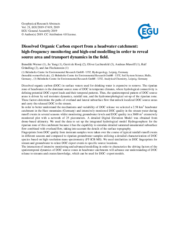 (PDF) Dissolved Organic Carbon export from a headwater catchment: high ...
