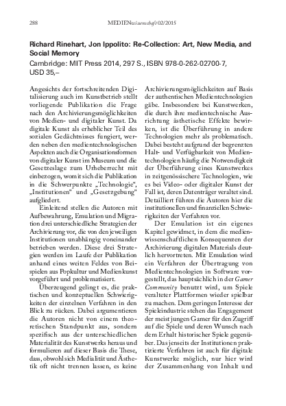(PDF) Richard Rinehart, Jon Ippolito: Re-Collection: Art, New Media ...