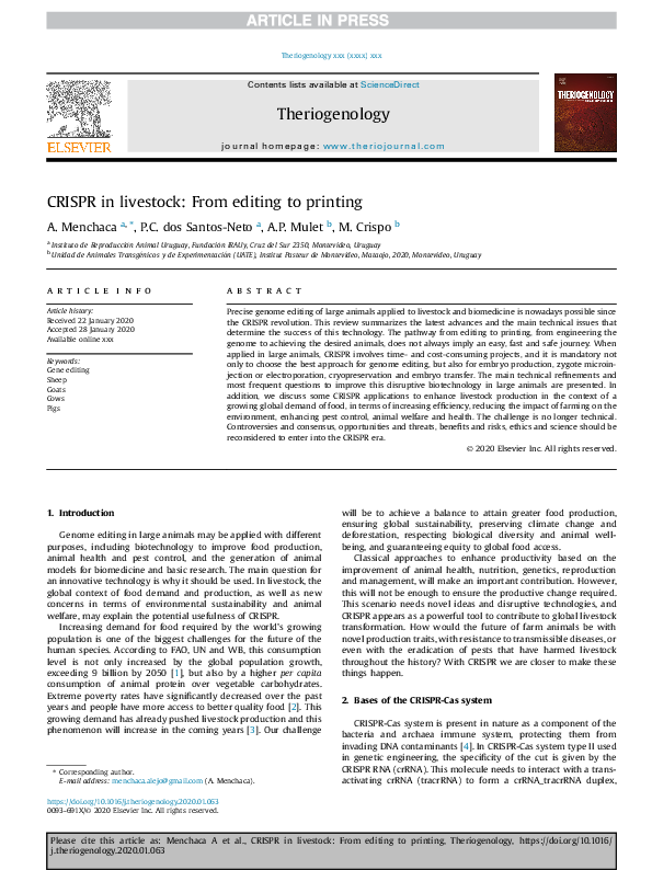 (PDF) CRISPR in livestock: From editing to printing