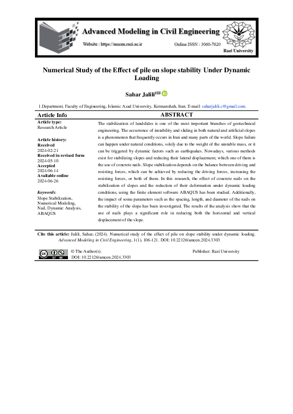 (PDF) Numerical Study of the Effect of pile on slope stability Under ...