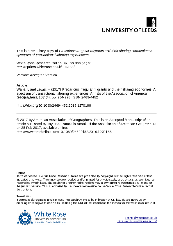 (PDF) Precarious Irregular Migrants and Their Sharing Economies: A ...