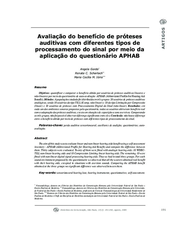 (PDF) Avaliação do benefício de próteses auditivas com diferentes tipos ...