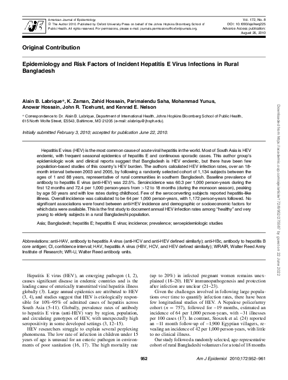 (PDF) Epidemiology and Risk Factors of Incident Hepatitis E Virus ...
