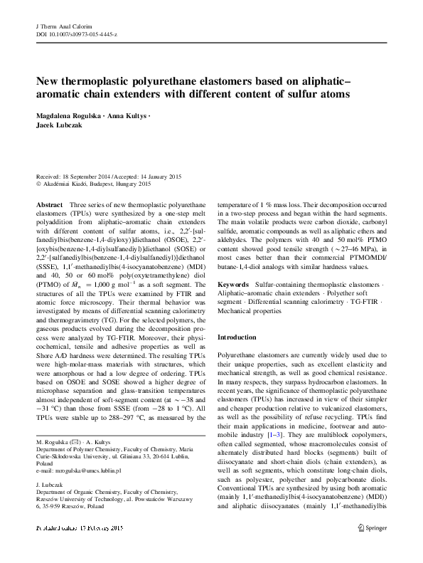(PDF) New thermoplastic polyurethane elastomers based on aliphatic ...