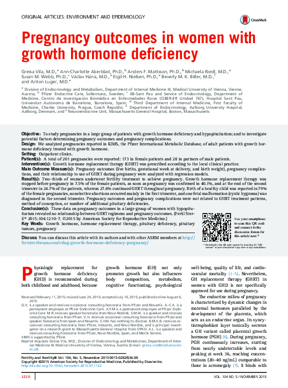 (PDF) Pregnancy outcomes in women with growth hormone deficiency