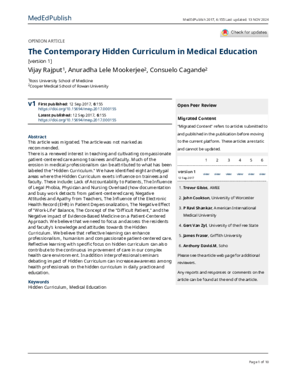 (PDF) The Contemporary Hidden Curriculum in Medical Education