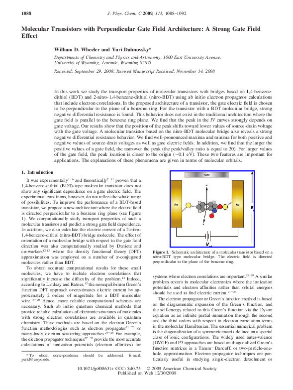 (PDF) Molecular Transistors with Perpendicular Gate Field Architecture ...
