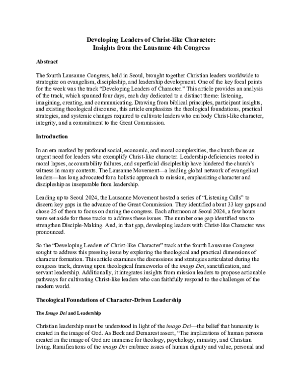 (PDF) Developing Leaders of Christ-like Character