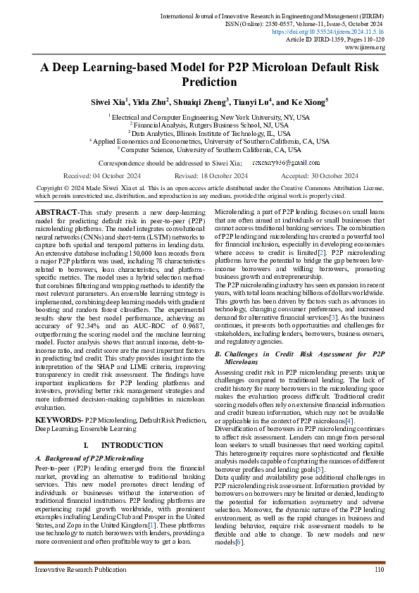 (PDF) A Deep Learning based Model for P2P Microloan Default Risk Prediction