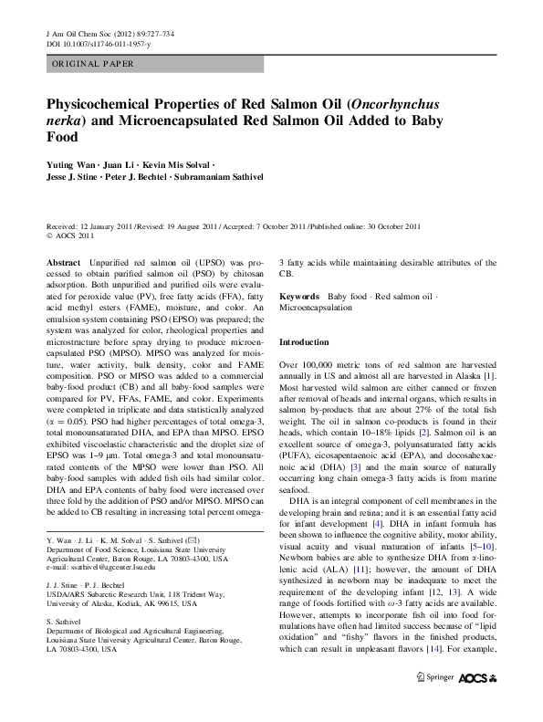 (PDF) Physicochemical Properties of Red Salmon Oil (Oncorhynchus nerka ...