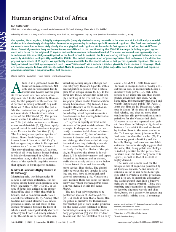 (PDF) Human origins: Out of Africa