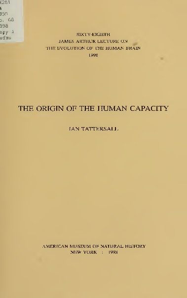 (PDF) The origin of the human capacity / Ian Tattersall