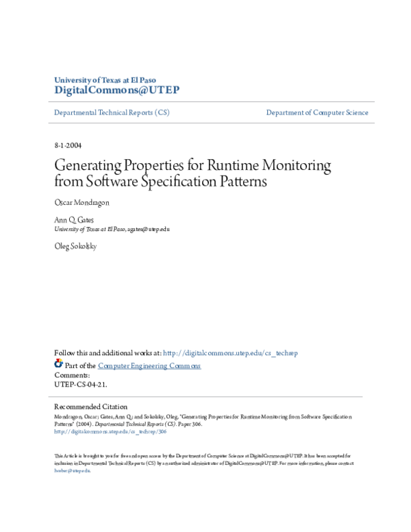 (PDF) Generating Properties for Runtime Monitoring from Software ...
