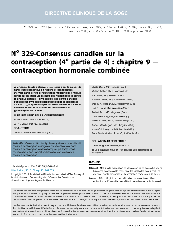 (PDF) N(o) 329-Consensus canadien sur la contraception (4(e) partie de ...
