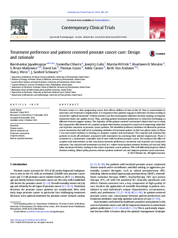 (PDF) Treatment preference and patient centered prostate cancer care ...