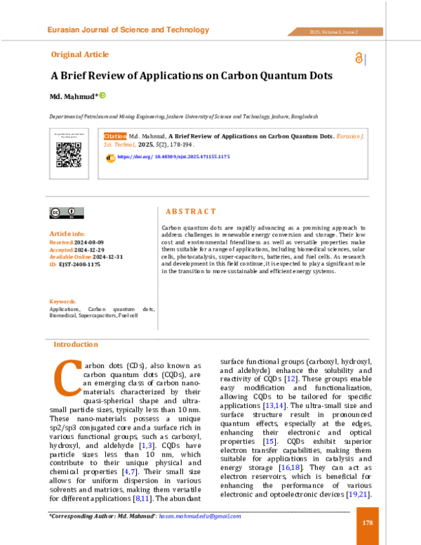 (PDF) A Brief Review of Applications on Carbon Quantum Dots