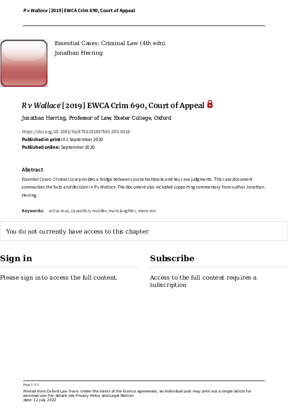(PDF) R v Wallace [2019] EWCA Crim 690, Court of Appeal