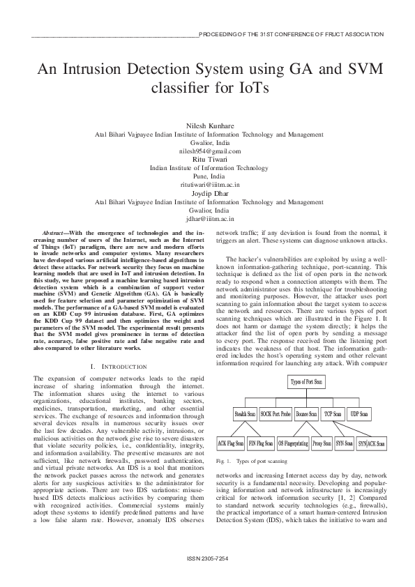 (PDF) An Intrusion Detection System using GA and SVM classifier for IoTs