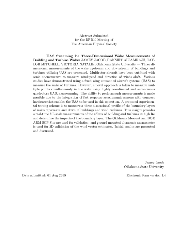 (PDF) UAS Swarming for Three-Dimensional Wake Measurements of Building ...