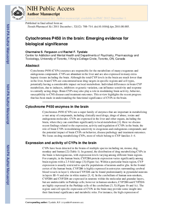 (PDF) Cytochrome P450 enzymes in the brain: emerging evidence of ...