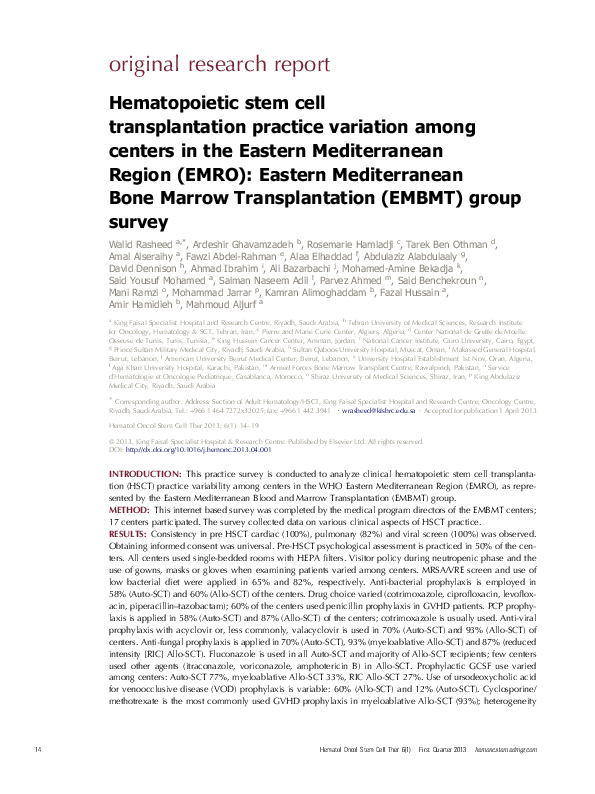 (PDF) Hematopoietic stem cell transplantation practice variation among ...