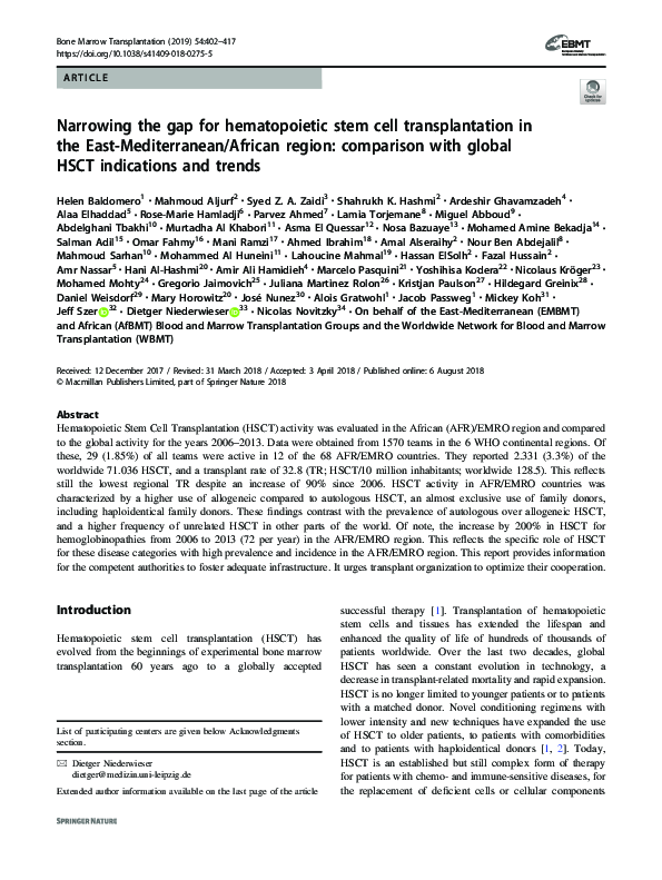 (PDF) Narrowing the gap for hematopoietic stem cell transplantation in ...