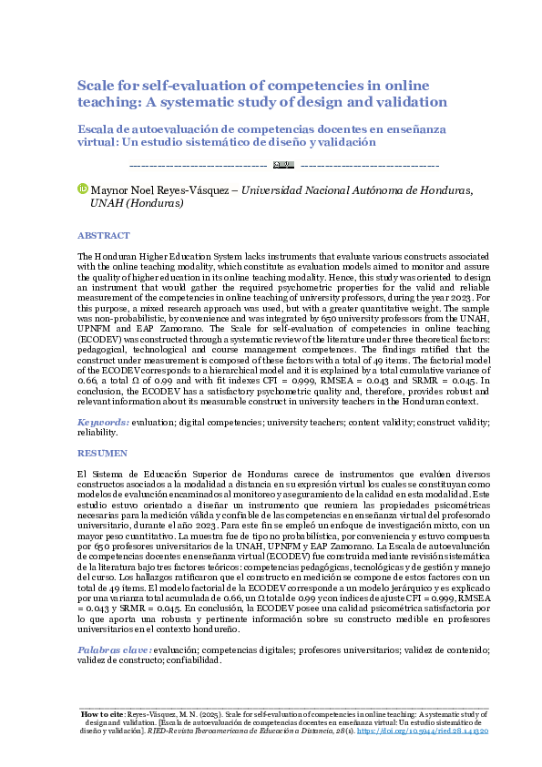 (PDF) Scale for self-evaluation of competencies in online teaching: A ...