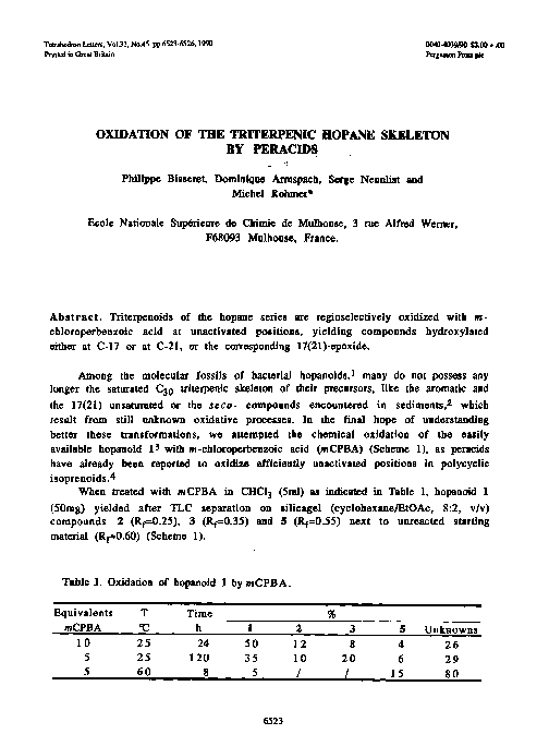 (PDF) Oxidation of the triterpenic hopane skeleton by peracids