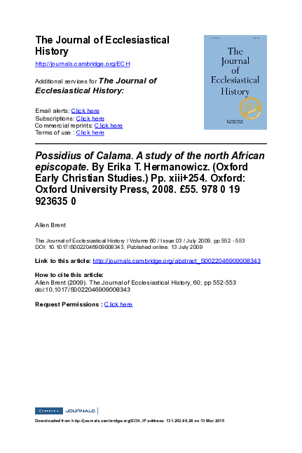 (PDF) Possidius of Calama: A Study of the North African Episcopate (review)
