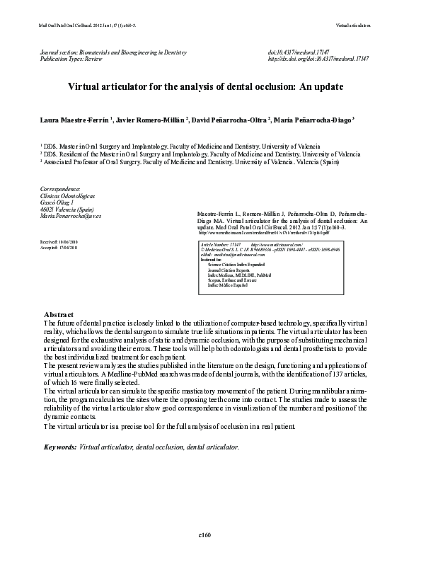 (PDF) Virtual articulator for the analysis of dental occlusion: An update