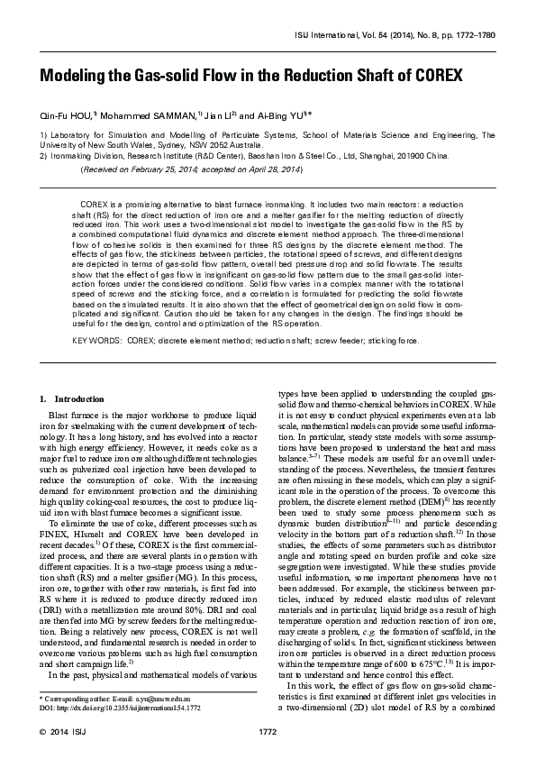 (PDF) Modeling the Gas-solid Flow in the Reduction Shaft of COREX