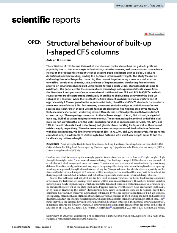 (PDF) Structural behaviour of built up I shaped CFS columns