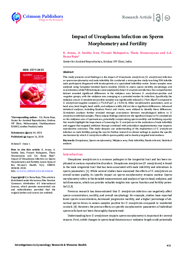 (PDF) Impact of Ureaplasma Infection on Sperm Morphometry and Fertility