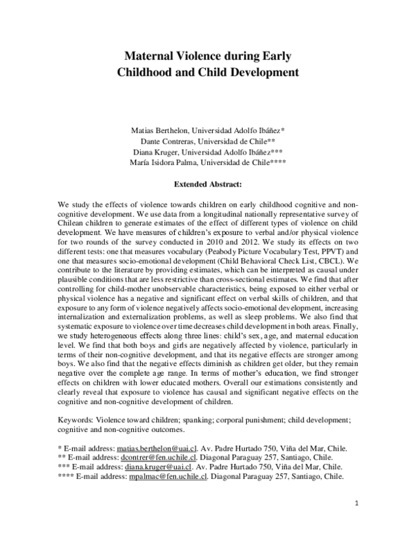 (PDF) Maternal Violence during Early Childhood and Child Development