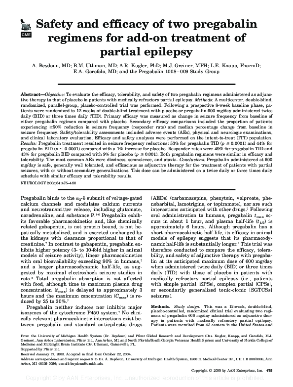 (PDF) Safety and efficacy of two pregabalin regimens for add-on ...