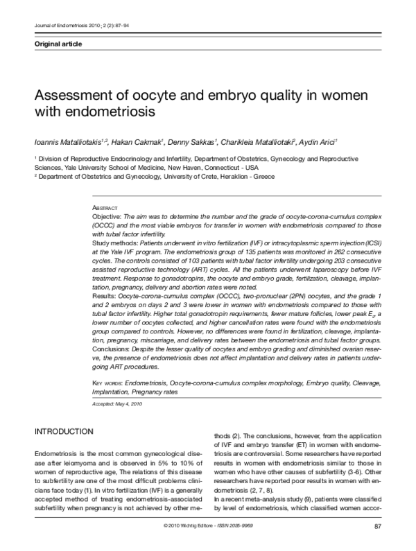 (PDF) Assessment of Oocyte and Embryo Quality in Women with Endometriosis