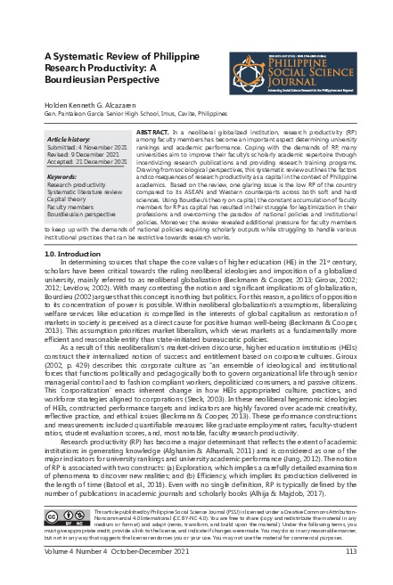 (PDF) A Systematic Review of Philippine Research Productivity: A ...