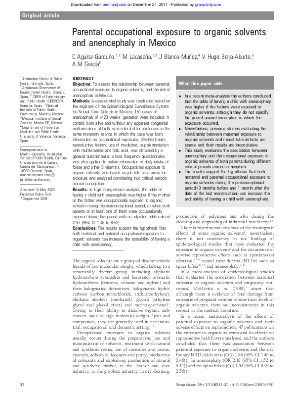 (PDF) Parental occupational exposure to organic solvents and ...