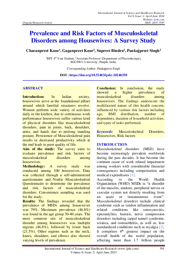 (PDF) Prevalence and Risk Factors of Musculoskeletal Disorders among ...