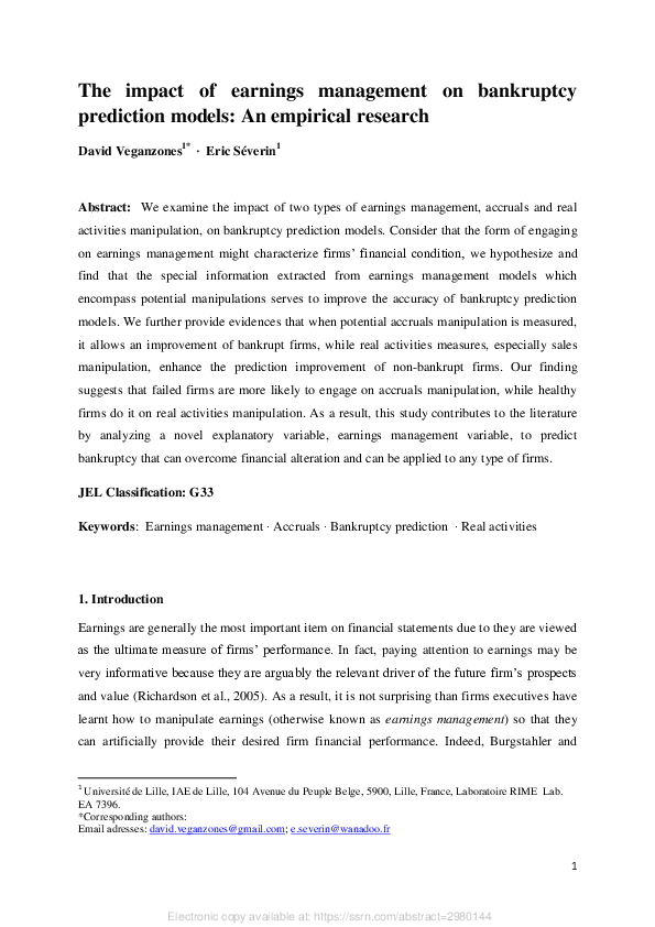 (PDF) The Impact of Earnings Management on Bankruptcy Prediction Models ...
