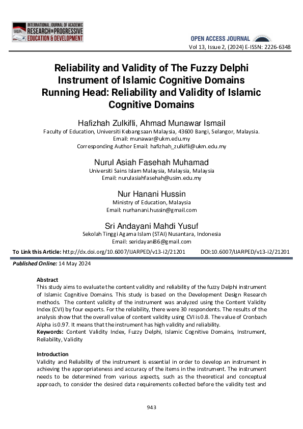 (PDF) Reliability and Validity of The Fuzzy Delphi Instrument of ...