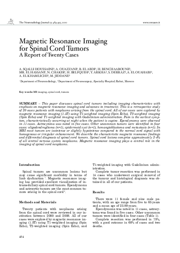 (PDF) Magnetic resonance imaging for spinal cord tumors. A report of ...
