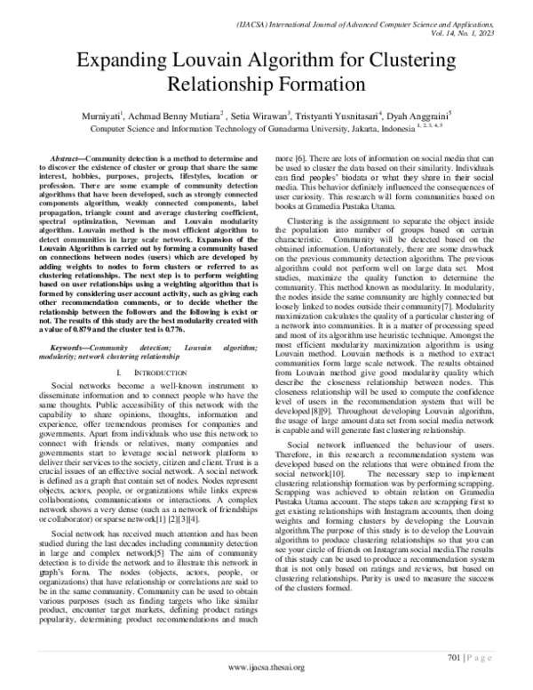 (PDF) Expanding Louvain Algorithm for Clustering Relationship Formation