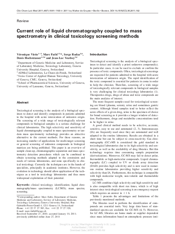 (PDF) Current role of liquid chromatography coupled to mass ...