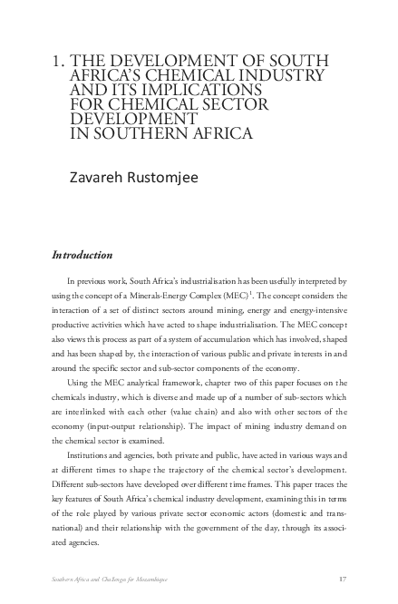 (PDF) The Development of South Africa´s Chemical Industry and Its ...