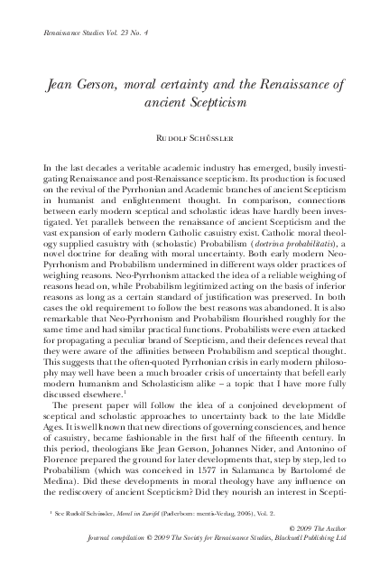 (PDF) Jean Gerson, Moral Certainty and the Renaissance of Ancient ...