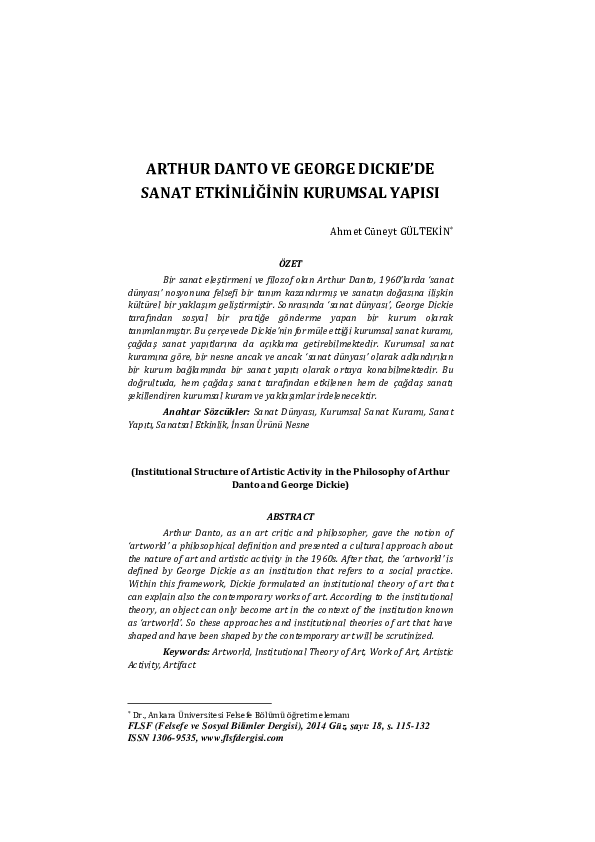 (PDF) Arthur Danto Ve George Dickie’De Sanat Etki̇nli̇ği̇ni̇n Kurumsal ...