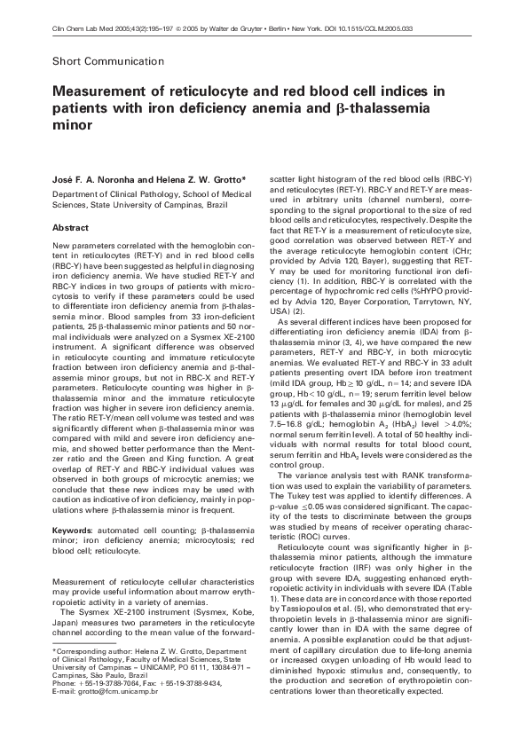 (PDF) Measurement of reticulocyte and red blood cell indices in ...